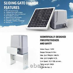 1100lb 40ft Automatic Sliding Gate Opener 150W Motor 20W Solar Panel Remotes