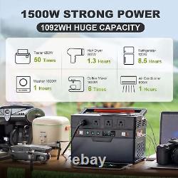 1500W Portable Power Station 1092Wh Solar Generator with 110V/1500W For Outdoor