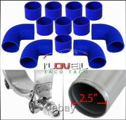 2.5 Diy Black Aluminum Fmic Turbo Intercooler Piping Pipe Kit Jdm+ Blue Coupler