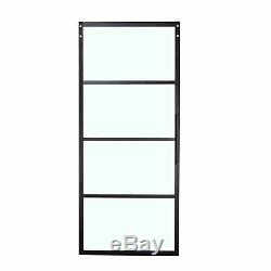36in x 84in Modern French Barn Door Panel Clear Tempered Glass Aluminum, Black