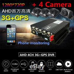 4CH AHD Car Bus Mobile DVR SD 3G Wireless GPS Realtime Video Recorder+4 Cameras