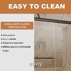50-54Wx72H Shower Door Double Sliding Glass Panel Black Aluminum Frame&Handle