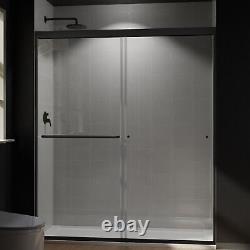 60 W 70 H Shower Door Double Sliding Glass Panel Matte Black Aluminum Framed