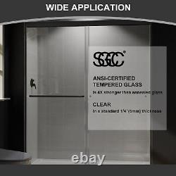 60 W 70 H Shower Door Double Sliding Glass Panel Matte Black Aluminum Framed