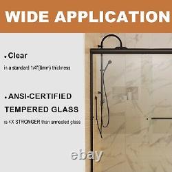 60 W x 70 H Shower Door Double Sliding Glass Panel Matte Black Aluminum Frame