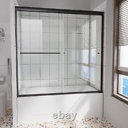 60''x58'' Sliding Shower Tub Door 2 Panel Matte Black Aluminum Frame w Towel Bar