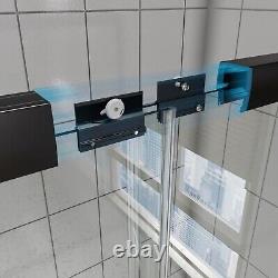 60''x58'' Sliding Shower Tub Door 2 Panel Matte Black Aluminum Frame w Towel Bar