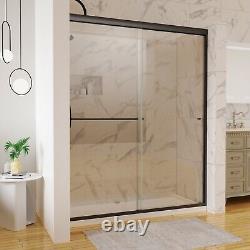 60''x72'' Sliding Shower Tub Door 2 Panel Matte Black Aluminum Frame w Towel Bar