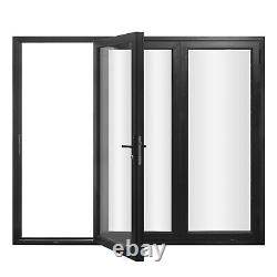 96 x 80 3 Panels Aluminum Folding Doors In Black Folded Out From Left To Right