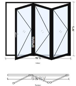 96 x 80 3 Panels Aluminum Folding Doors In Black Folded Out From Left To Right