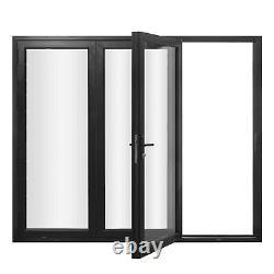 96 x 80 3 Panels Aluminum Folding Doors In Black Folded Out From Right To Left