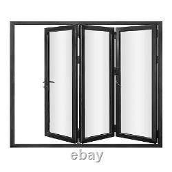 96 x 80 3 Panels Aluminum Folding Doors In Black Folded Out From Right To Left