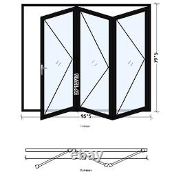 96 x 96 3 Panels Aluminum Folding Doors In Black Folded Out From Left To Right