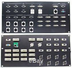 AV 5U Rack Mount Panel, Black Aluminium VGA/9D/DVI-I/Cat. 5/BNC Sockets+XLR Plugs