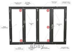 Aluminum Bi-Fold Door 144W x 96H 5 Panel Dual Clear Glass Powder Coat Finish