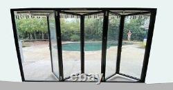 Aluminum Bi-Fold Door 144W x 96H Clear Tempered Glass 5 Panels With Black Frame