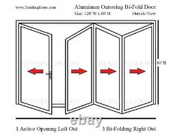 Aluminum Bi-Folding Door 120W x 80H 4 Panel Matte Black Powder Coat Finish