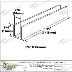 Aluminum Fixed Panel Shower Door U Channel for 3/8 Thick Glass 95 in Length