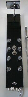 Black Glass Thermostatic Shower Tower Panel, 8 Jets, Handheld, Bath Spout, 341sq