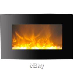 Callisto 35 In. Wall-Mount Electric Fireplace with Curved Panel and Crystal R