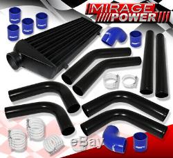 D. I. Y Aluminum Turbo Super Charge Intercooler + Piping Kit Black + Couplers Blue
