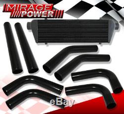Diy Turbo Charge Intercooler + Aluminum Piping Kit Black + Silicone Coupler Red