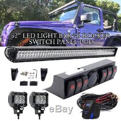 Fits Jeep Wrangler JK &JKU 52 LED Light Bar + Overhead 6-Switch Pod Panel