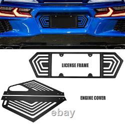 For Corvette C8 2020 2021 Engine Bay Panel Trim Cover+License Plate Frame Black