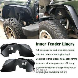Front and Rear Inner Fender Liners For 2007-2018 Jeep Wrangler JK JKU 4WD Black