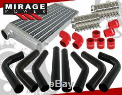 Jdm Sport Inter Cooler + 2.5 Beaded Flared End Racing Pipe Piping Kit Blk/Red