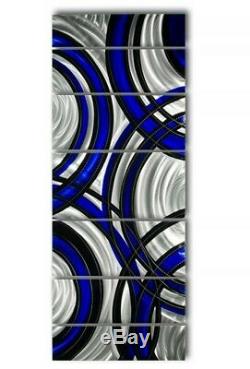 Metal Wall Art 7 Panels Electric Blue Silver & Black Original Jon Allen