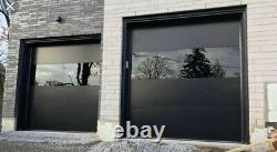 Modern Black Smooth Flush Panel Steel Garage Door & Horizontal Glass 10' x 8