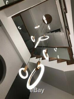 Modern Wood LED Stair Chandelier Lighting Living Room Ceiling Pendant lamps Ring