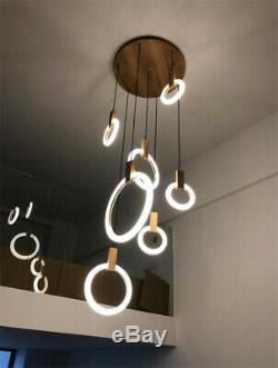 Modern Wood LED Stair Chandelier Lighting Living Room Ceiling Pendant lamps Ring