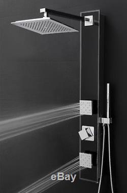 New 35 Aluminum Tempered Glass Black Massage Spray Shower Panel System Rainfall