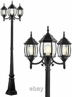 Outdoor Lamp Post Light 3-Head Classic Black Light Pole with Clear Glass Panel