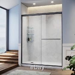 SUNNY 60 W x 72 H Shower Door Double Sliding Glass Panel Matte Black Hardware