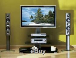 Sanus Flat Panel Series PFFP2b Three-Shelf TV Stand Black Silver Tempered Glass