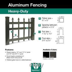 TuffBilt Cascade Heavy Duty 5 ft x 8 ft Black Aluminum Metal Fence Panel