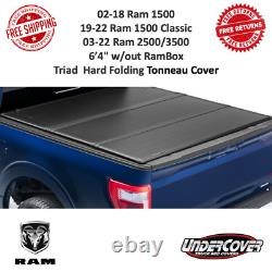 UnderCover Triad Black Hard Folding Tonneau Cover For 02-22 Ram 1500 / 2500 6'4