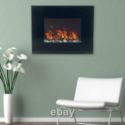Wall Mount Electric Fireplace Glass Panel Remote Control Black Adjustable Flame