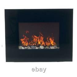Wall Mount Electric Fireplace Glass Panel Remote Control Black Adjustable Flame